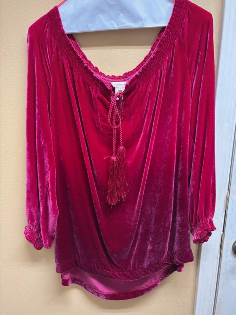 Sundance Velvet Tassel Peasant Blouse - Raspberry